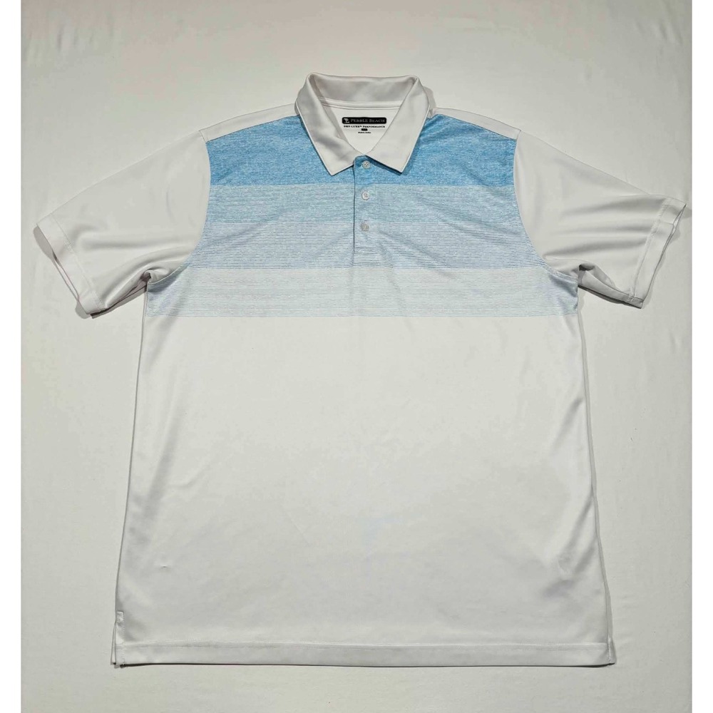 Pebble Beach Dry-Luxe Performance Golf Polo Shirt Mens XL White Blue Striped